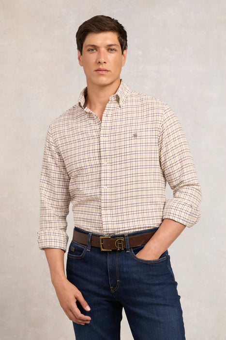 (Holland Cooper) Classic Button Down Shirt - Cheltenham Camel Check (Men's)