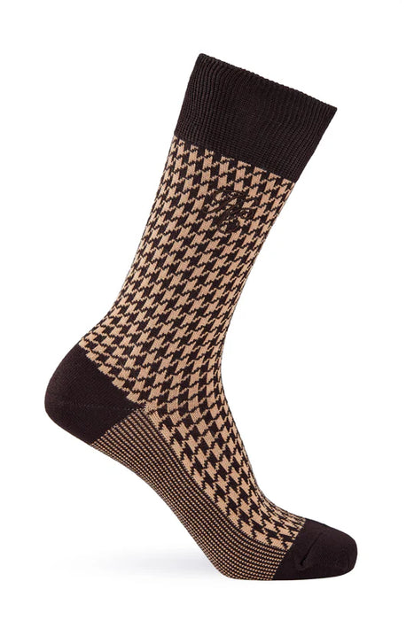 (Holland Cooper) Men's Sock Gift - Chocolate Houndstooth (Men's)