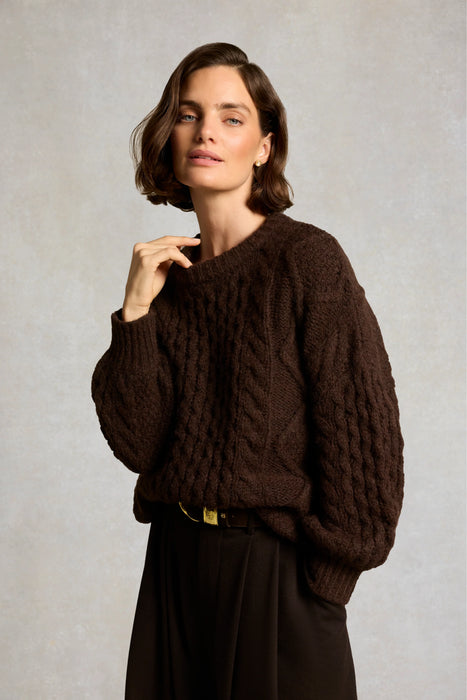 (Holland Cooper) Buxton Crew Neck Knit - Chocolate (Women's)