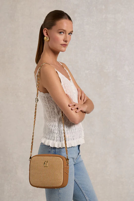 (Holland Cooper) Soho Quilted Camera Bag - Tan Raffia (Women's)