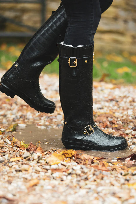 (Holland Cooper) Sherpa Lined Regency Wellington Boots - Black Croc (Women's)
