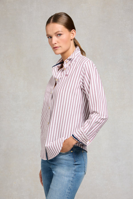 (Holland Cooper) Oxford Shirt - Washed Burgundy Stripe (Women's)