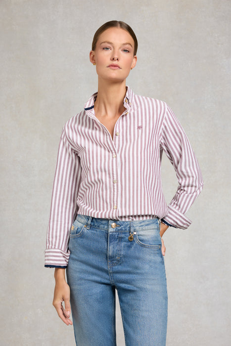 (Holland Cooper) Oxford Shirt - Washed Burgundy Stripe (Women's)