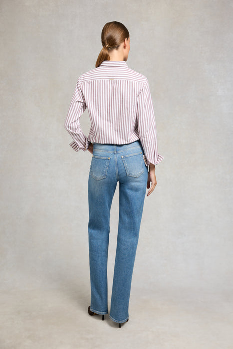 (Holland Cooper) Oxford Shirt - Washed Burgundy Stripe (Women's)