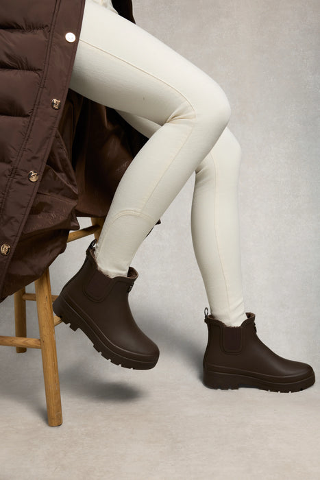 (Holland Cooper) Sherpa Lined Chunky Chelsea Wellington Boots - Chocolate (Women's)