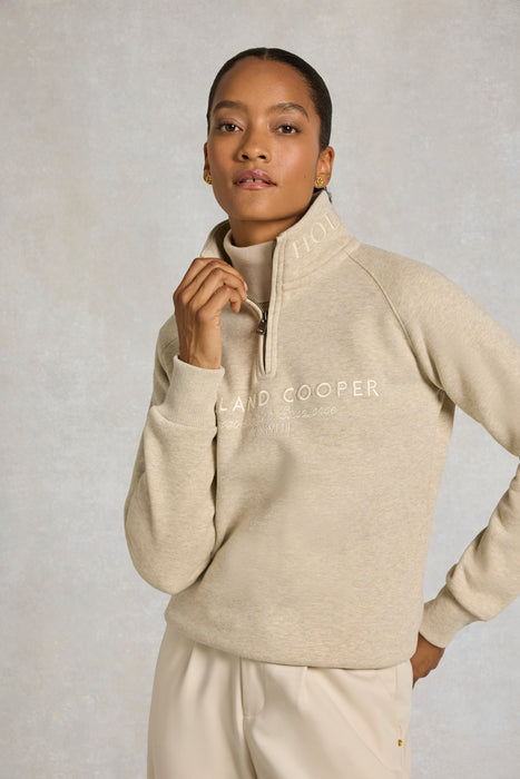 (Holland Cooper) Sporting Goods Zip Henley Jumper - Oatmeal Marl (Women's)