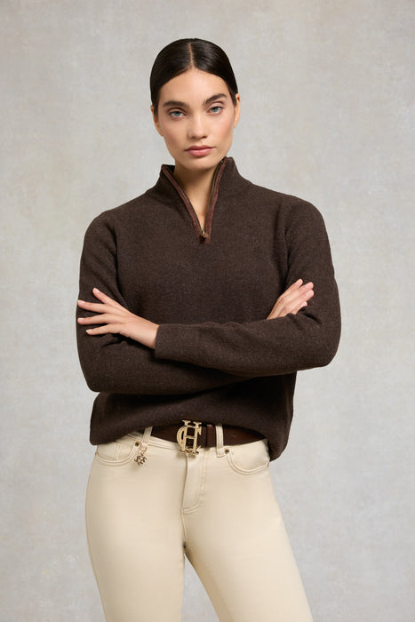 (Holland Cooper) Country Quarter Zip Knit - Chocolate (Women's)