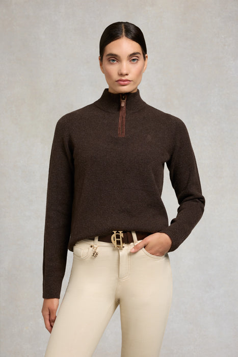 (Holland Cooper) Country Quarter Zip Knit - Chocolate (Women's)