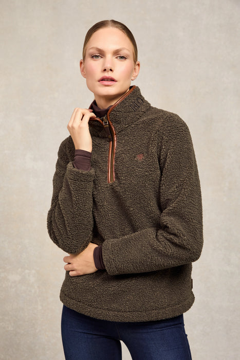 (Holland Cooper) Country Quarter Zip Fleece - Khaki Borg (Women's)