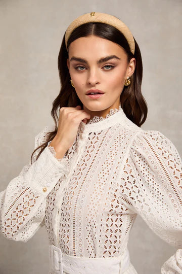 (Holland Cooper) Collarless Broderie Mini Dress (Women's)