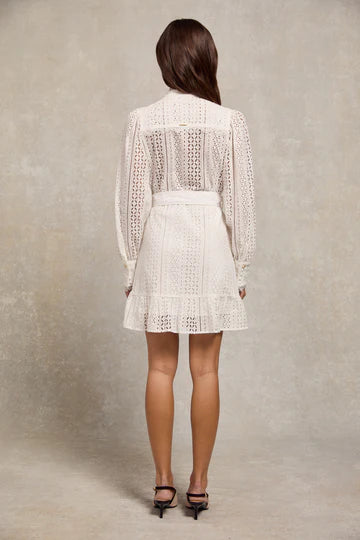 (Holland Cooper) Collarless Broderie Mini Dress (Women's)