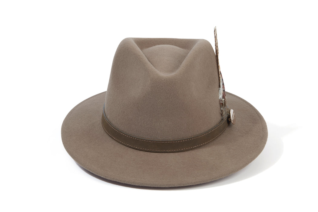 (Hicks & Brown) Suffolk Fedora Hat - Taupe with Bronze Feather (Women's)