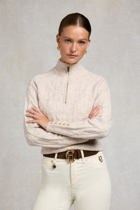 (Holland Cooper) Bridget Quarter Zip Knit - Barley (Women's)