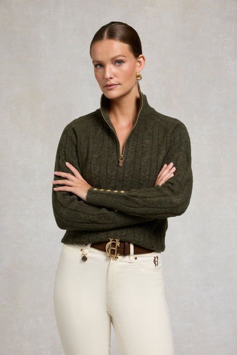 (Holland Cooper) Bridget Quarter Zip Knit - Forest Green (Women's)