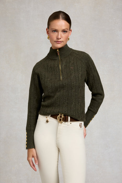 (Holland Cooper) Bridget Quarter Zip Knit - Forest Green (Women's)