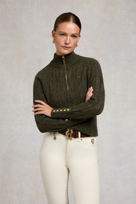(Holland Cooper) Bridget Quarter Zip Knit - Forest Green (Women's)