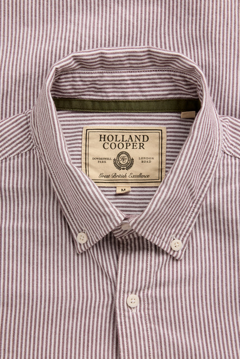 (Holland Cooper) Men's Oxford Shirt - Washed Burgundy Stripe (Men's)