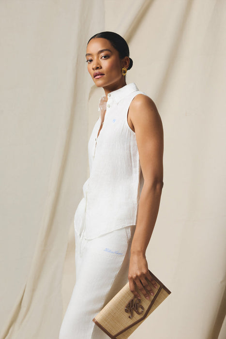 (Holland Cooper) Sleevless Amalfi Linen Shirt - White (Women's)