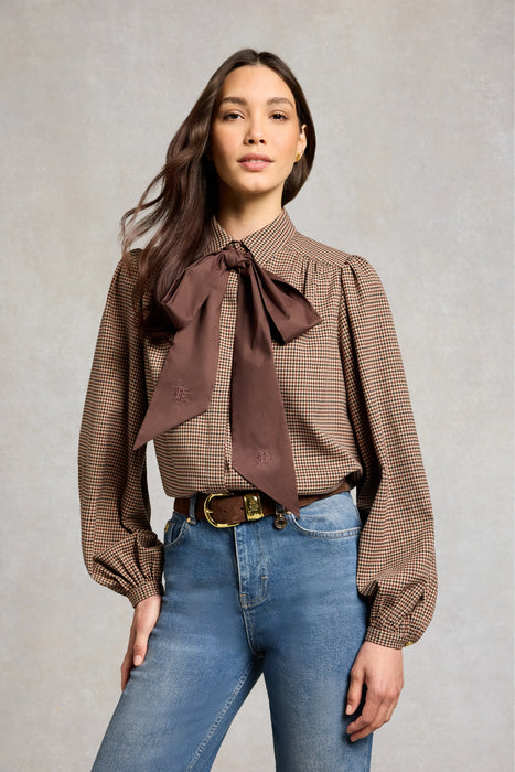 (Holland Cooper) Burford Blouse - Coffee Gingham (Womens)