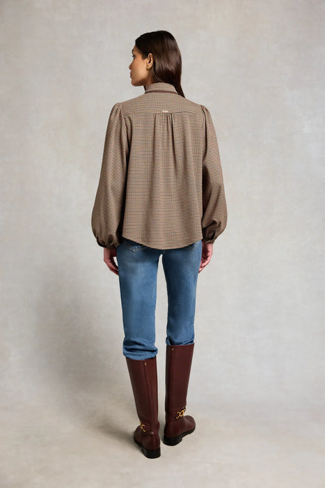 (Holland Cooper) Burford Blouse - Coffee Gingham (Womens)