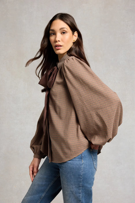 (Holland Cooper) Burford Blouse - Coffee Gingham (Womens)
