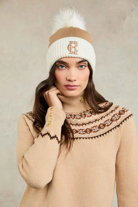(Holland Cooper) Chelsea Marino Bobble Hat - Camel (Women's)