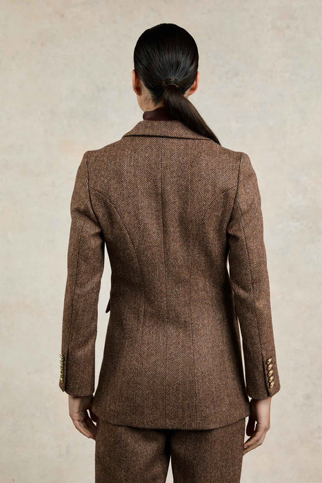(Holland Cooper) Double Breasted Blazer - Large Brown Herringbone (Women's)