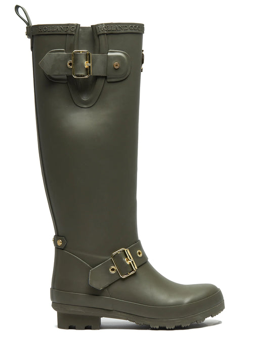(Holland Cooper) Sherpa Lined Regency Wellington Boots - Green Matt (Women's)