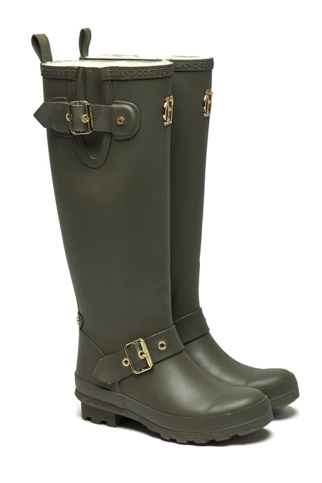 (Holland Cooper) Sherpa Lined Regency Wellington Boots - Green Matt (Women's)