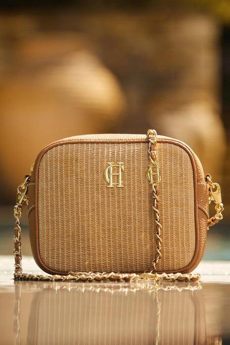 (Holland Cooper) Soho Quilted Camera Bag - Tan Raffia (Women's)