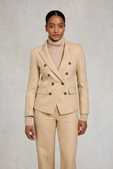 (Holland Cooper) Knightsbridge Blazer - Oatmeal Pinstripe (Women's)