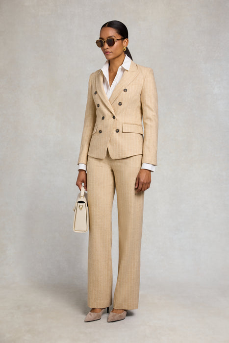 (Holland Cooper) Knightsbridge Blazer - Oatmeal Pinstripe (Women's)