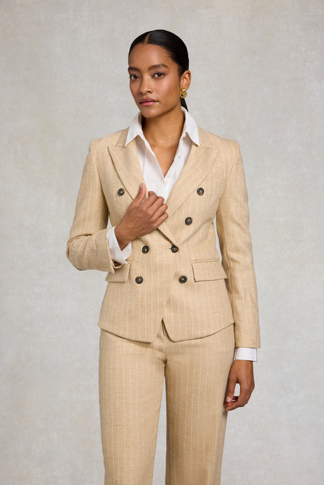 (Holland Cooper) Knightsbridge Blazer - Oatmeal Pinstripe (Women's)