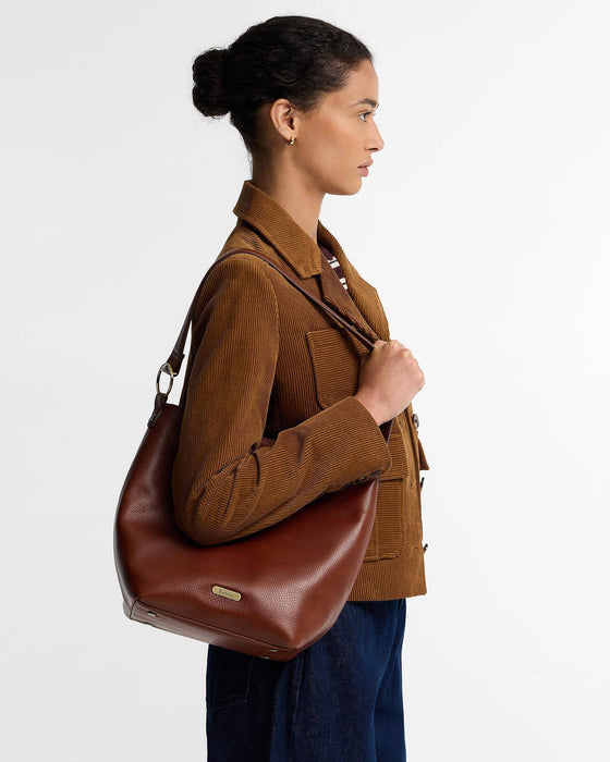 (Barbour) Cedar Large Leather Bucket Bag - Brown (Women's)