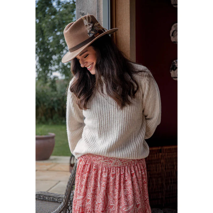 (Hicks & Brown) Suffolk Fedora Guinea & Pheasant - Camel (Women's)