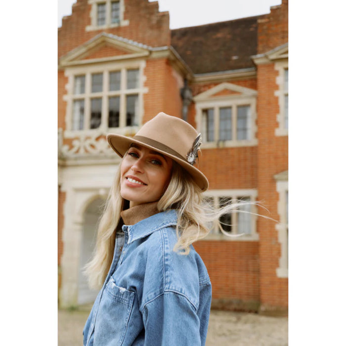 (Hicks & Brown) Suffolk Fedora Guinea & Pheasant - Camel (Women's)