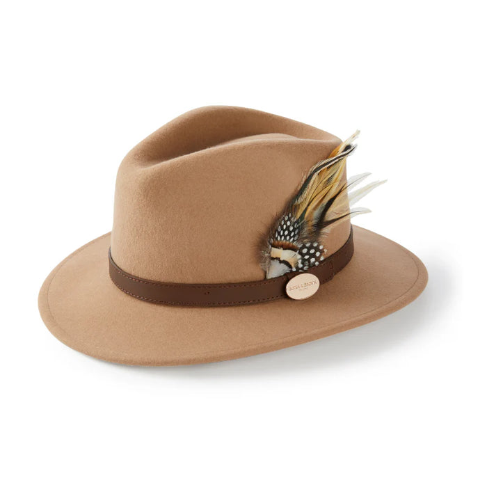 (Hicks & Brown) Suffolk Fedora Guinea & Pheasant - Camel (Women's)