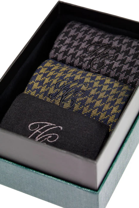 (Holland Cooper) Men's Sock Gift - Charcoal Houndstooth (Men's)