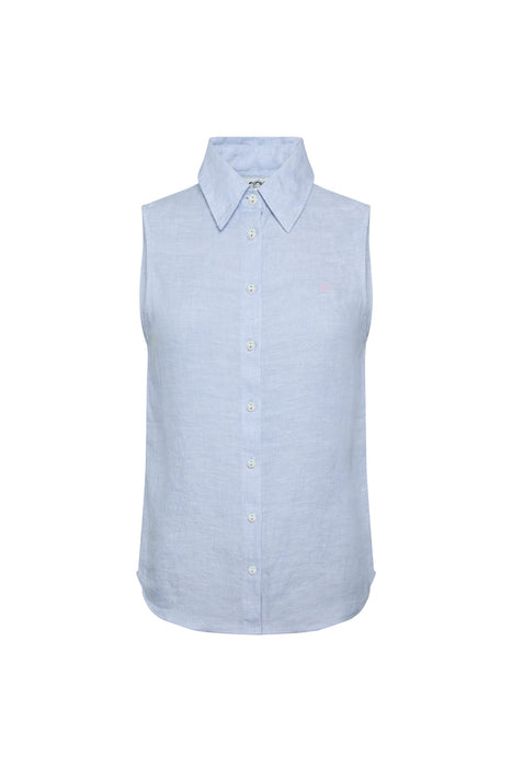 (Holland Cooper) Sleevless Amalfi Linen Shirt - Light Blue (Women's)