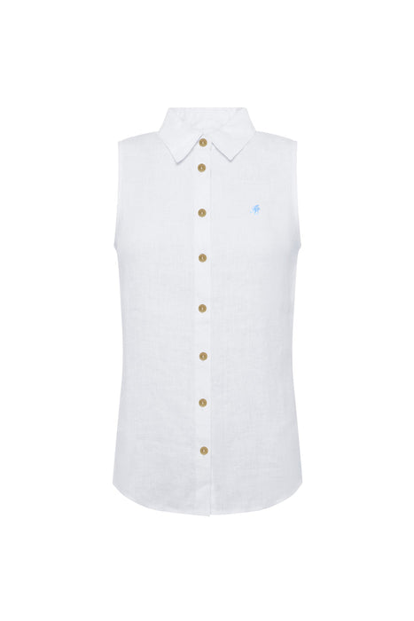 (Holland Cooper) Sleevless Amalfi Linen Shirt - White (Women's)
