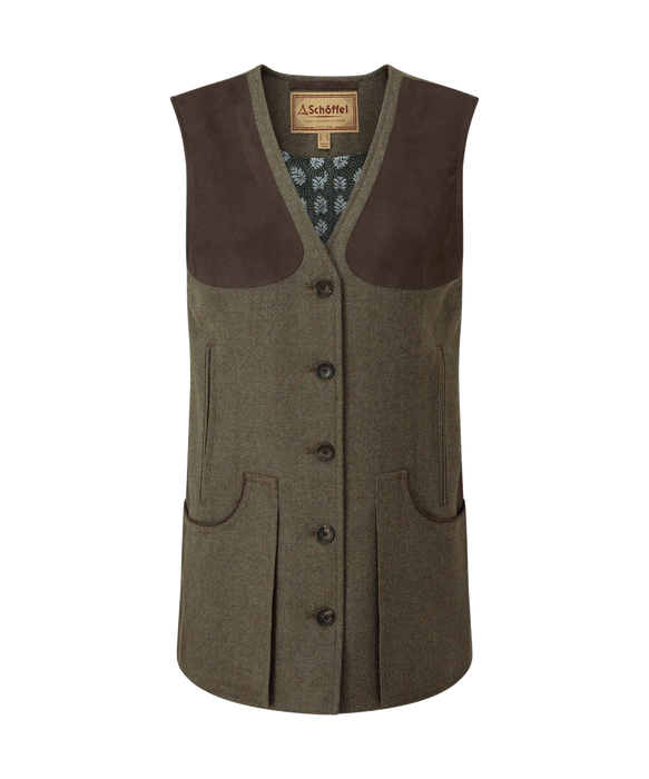 Schoffel Tweed Shooting Vest Loden Green Herringbone Tweed (Womens)