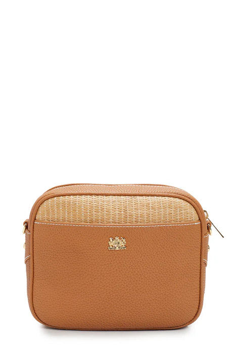 (Holland Cooper) Soho Quilted Camera Bag - Tan Raffia (Women's)