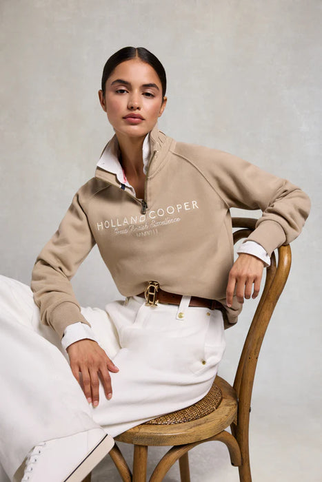 (Holland Cooper) Sporting Goods Zip Henley Jumper - Taupe (Women's)