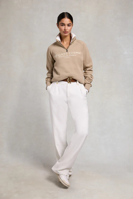 (Holland Cooper) Sporting Goods Zip Henley Jumper - Taupe (Women's)