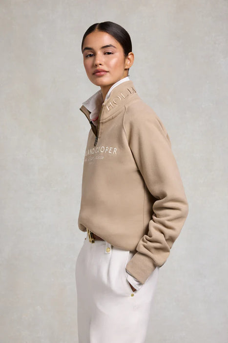 (Holland Cooper) Sporting Goods Zip Henley Jumper - Taupe (Women's)