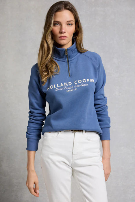 (Holland Cooper) Sporting Goods Zip Henley Jumper - Vintage Blue (Women's)