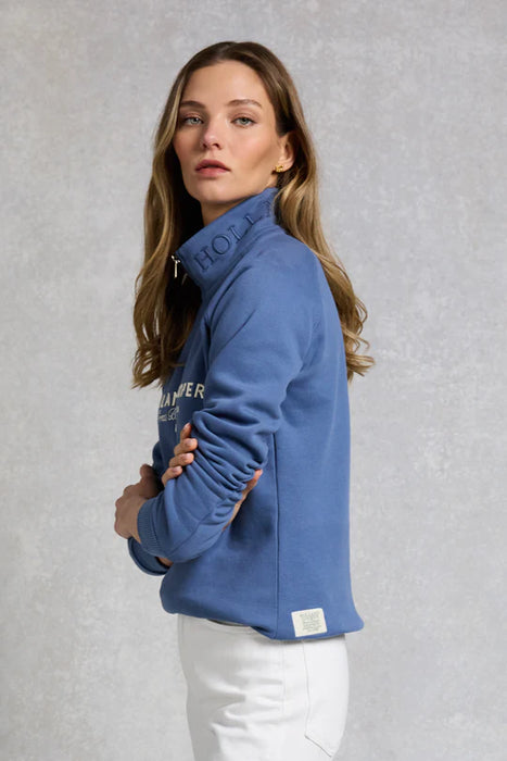 (Holland Cooper) Sporting Goods Zip Henley Jumper - Vintage Blue (Women's)
