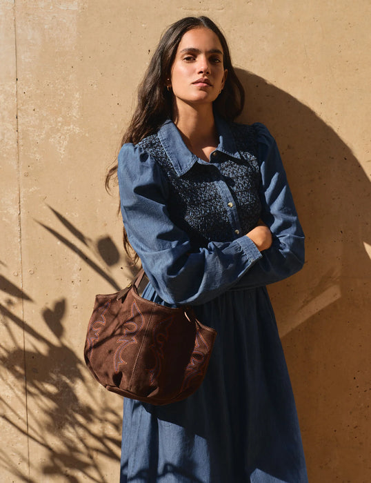 (Penelope Chilvers) Mini Pillow Embroidered Bag - Bitter Chocolate (Women's)