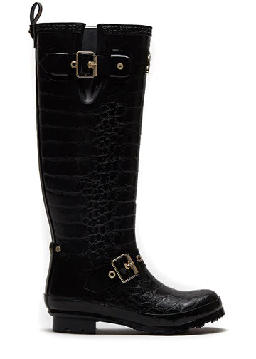 (Holland Cooper) Sherpa Lined Regency Wellington Boots - Black Croc (Women's)