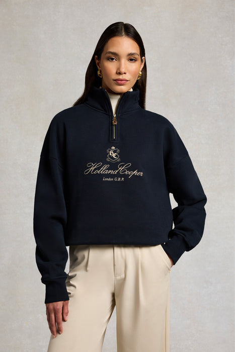 (Holland Cooper) Essential Relaxed Quarter Zip Sweat - Ink Navy (Women's)